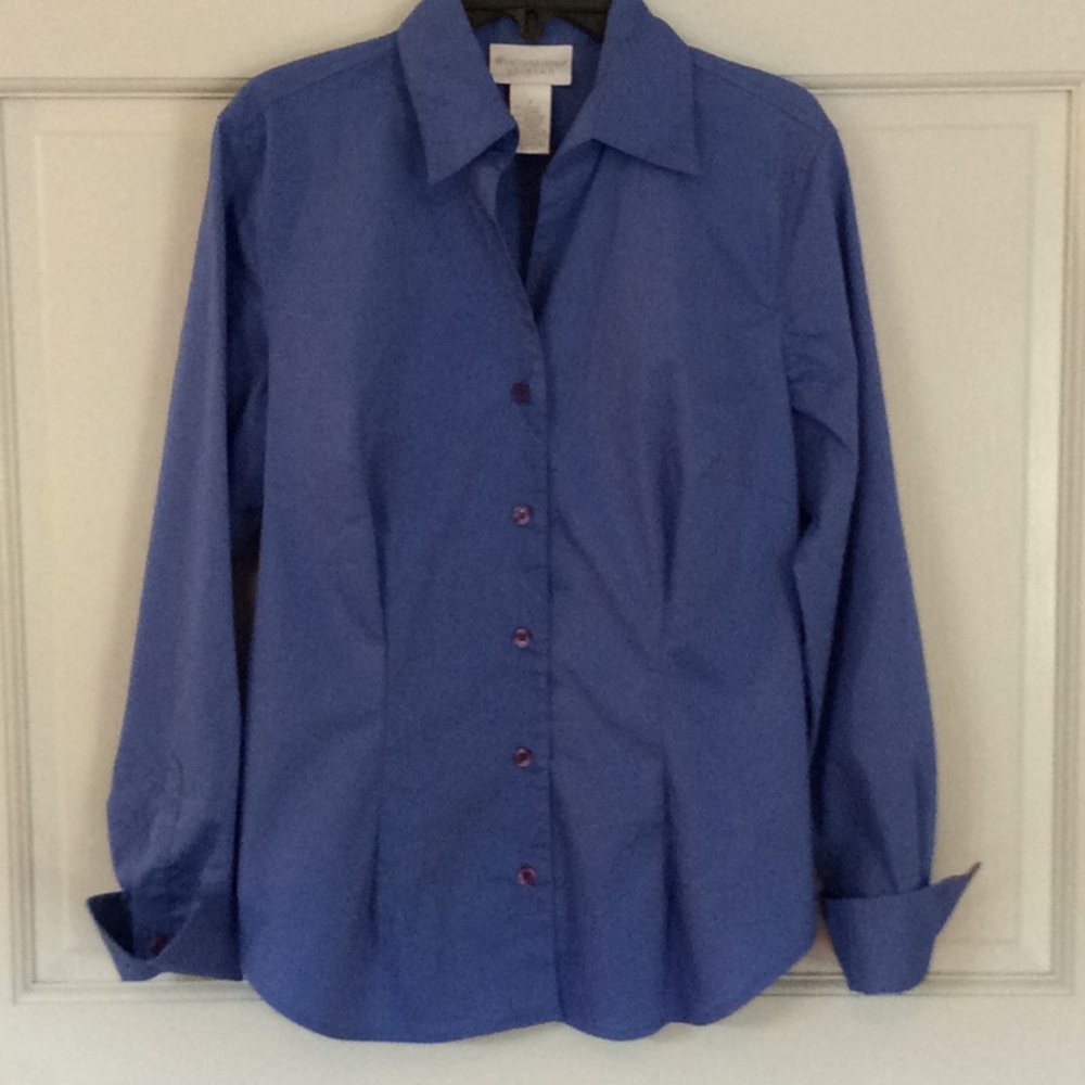 Worthington Stretch Solid Blue Blouse Size 4